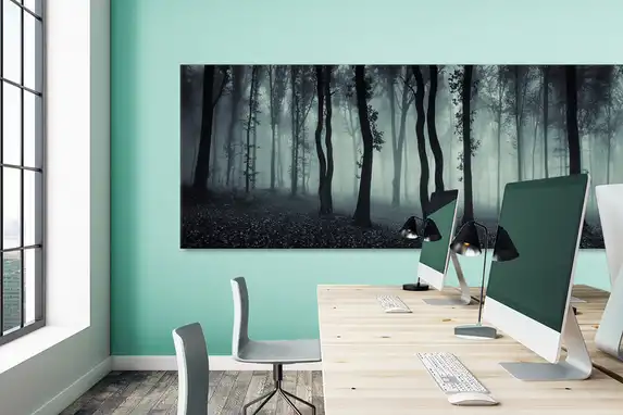 Fotogeschenk grootformaat print op aluminium paneel als wanddecoratie voor kantoor.